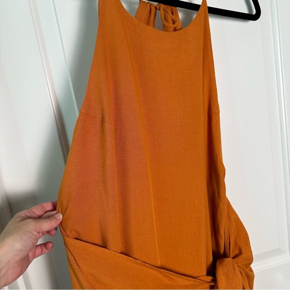 Lulus Malaga Moment Rust Orange faux wrap dress size L - Picture 3 of 7
